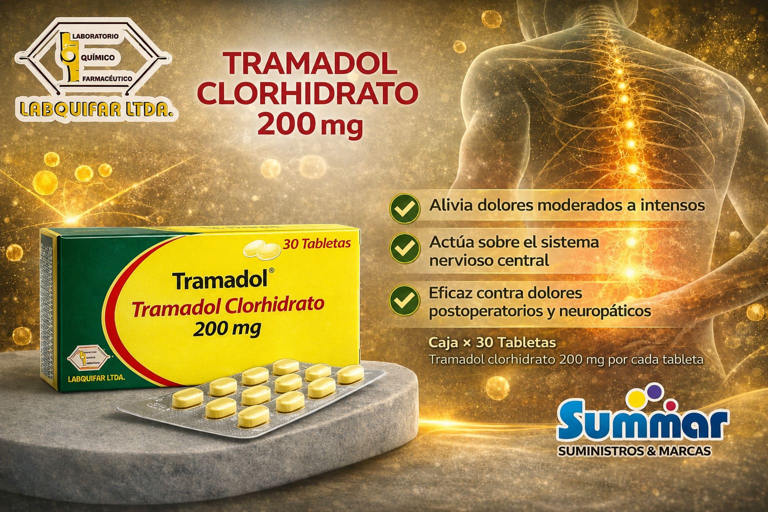 Tramydol® 200mg Caja x 30 Tabletas Recubiertas (Tramadol Clorhidrato) LABQUIFAR