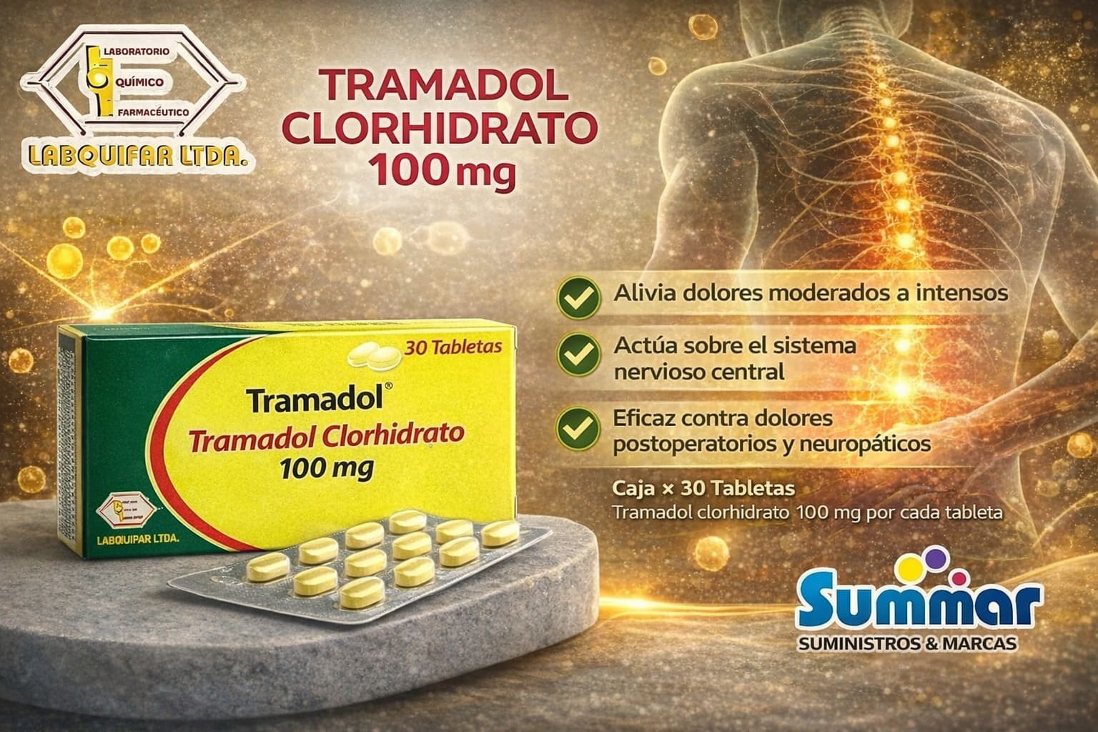 Tramydol® 100mg Caja x 30 Tabletas Recubiertas (Tramadol Clorhidrato) LABQUIFAR