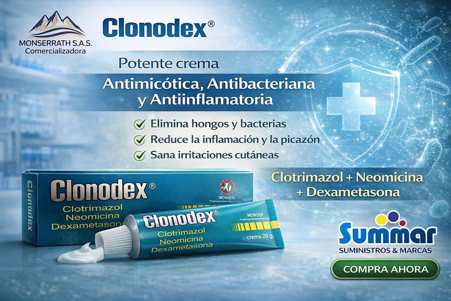 Clonodex Crema Tópica Tubo x 20g (Clotrimazol Neomicina Dexametasona) MONSERRATH