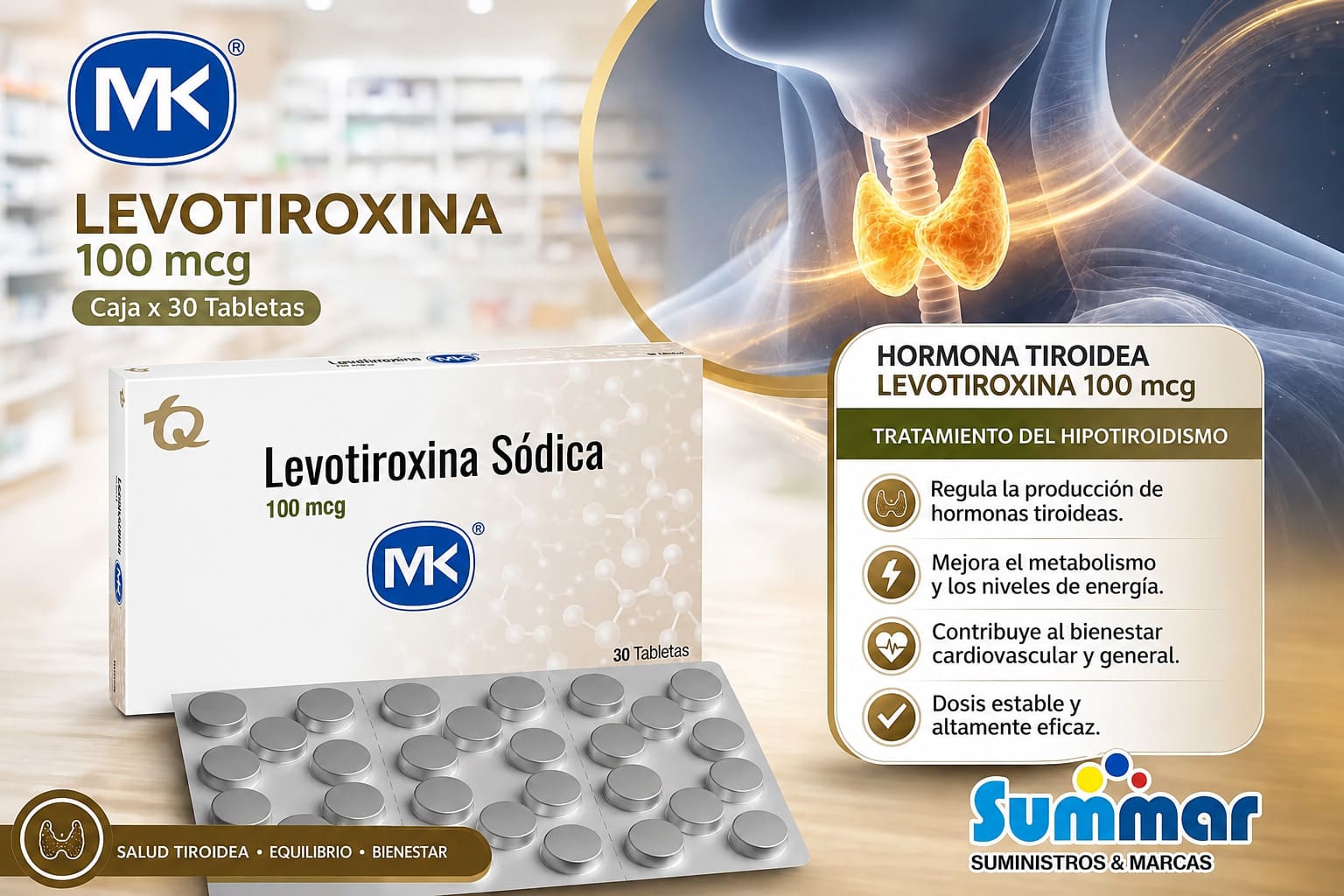 Levotiroxina 100mcg Caja x 30 Tabletas MK