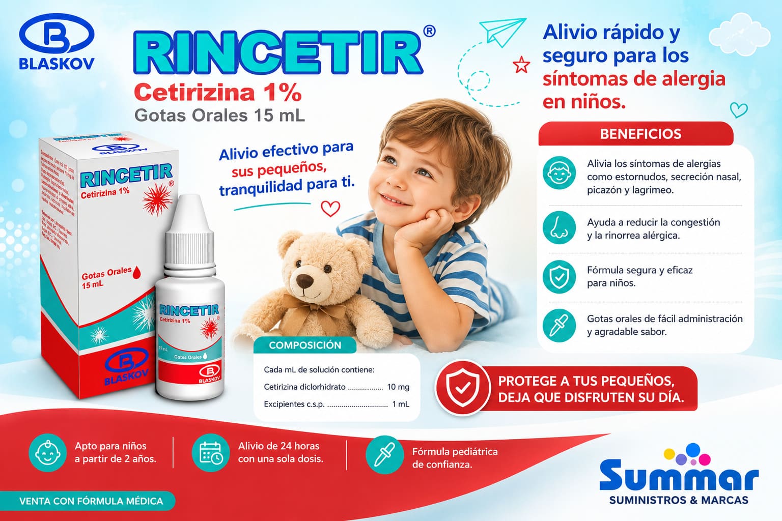 Rincetir® 10mg/ml Gotas Orales Frasco x 15ml (Cetirizina) BLASKOV