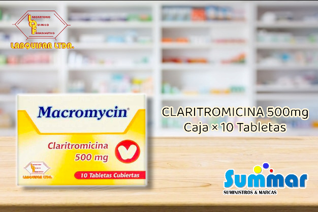 Macromycin 500mg Caja x 10 Tabletas (Claritromiina) LABQUIFAR