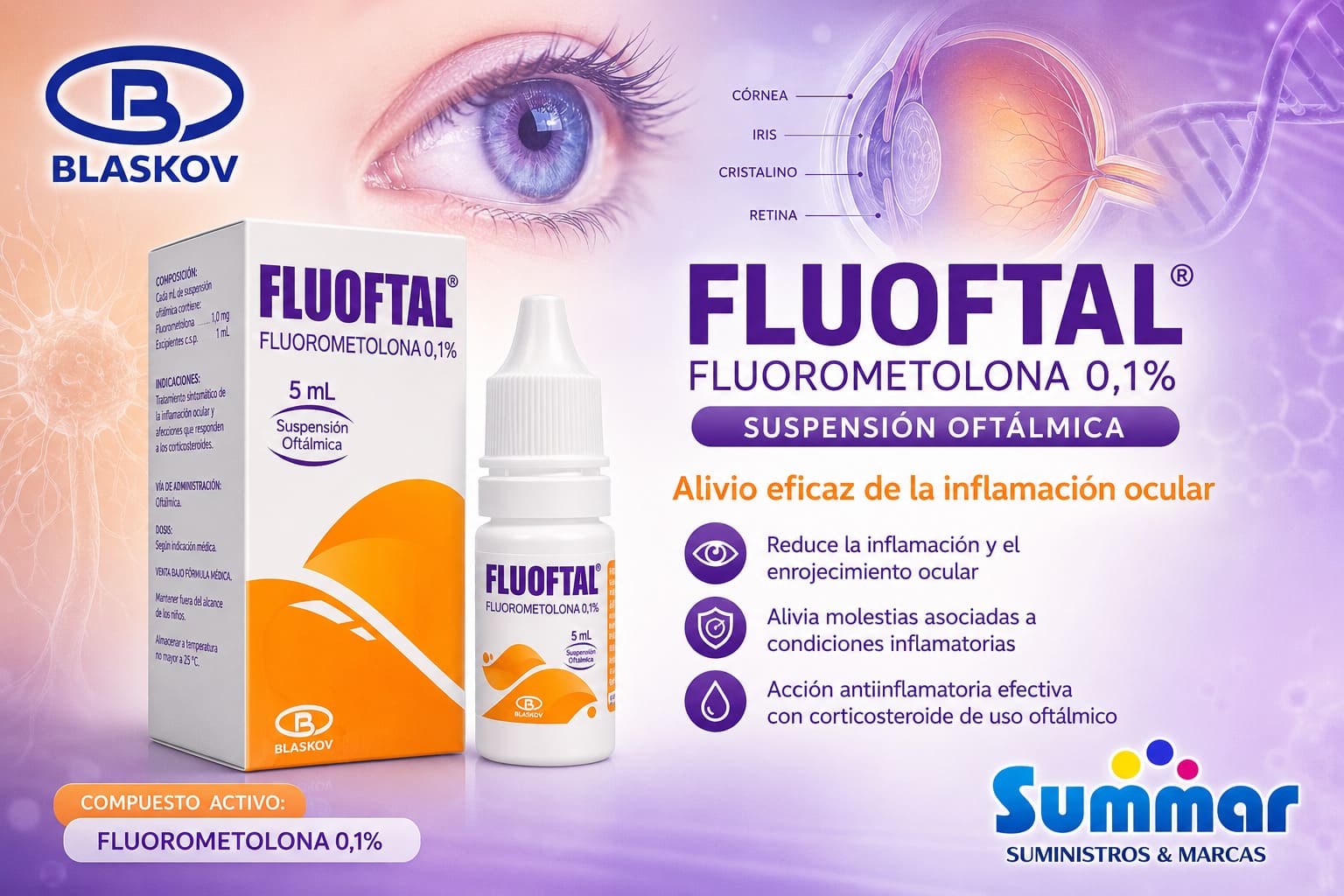 Fluoftal 0.1% Suspension Ofatlmica Frasco x 5ml (Flurometolona) BLASKOV