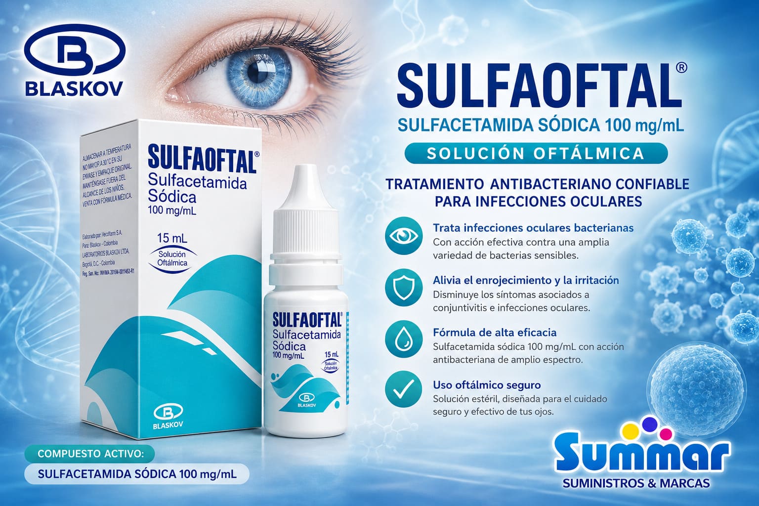 Sulfaoftal 100mg/ml Solución Oftálmica Frasco x 15ml (Sulfacetamida Sódica) BLASKOV