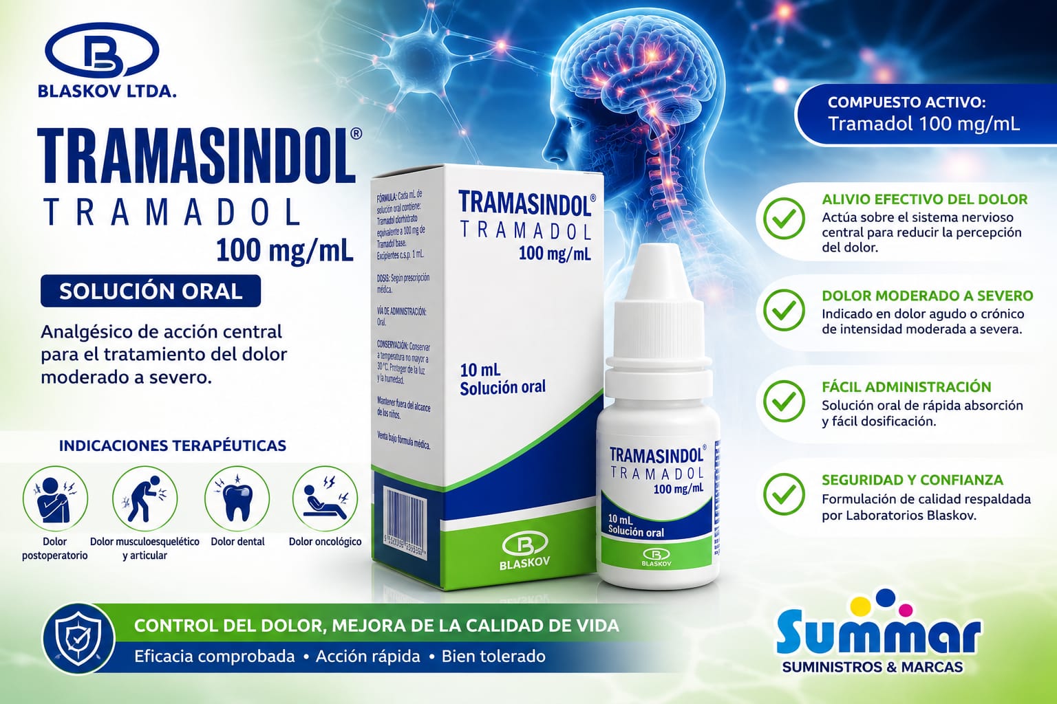 Tramasindol 100mg/ml Solución Oral Frasco x 10ml (Tramadol) BLASKOV