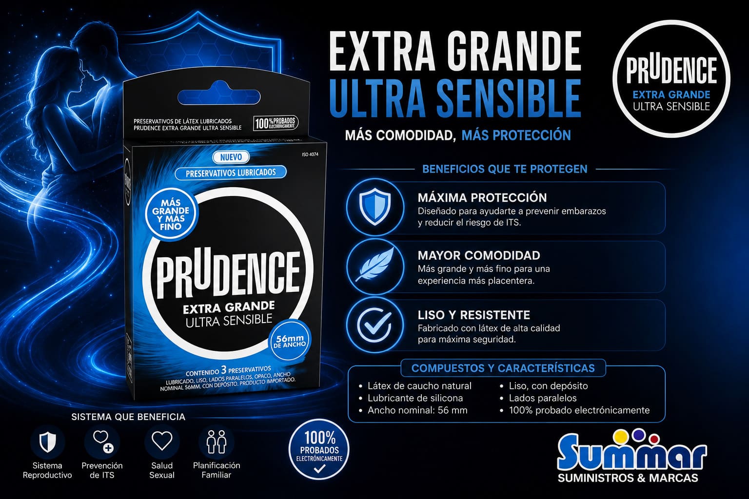 Preservativo Prudence Extra Grande Ultra Sensible Caja x 3 Unidades DKT