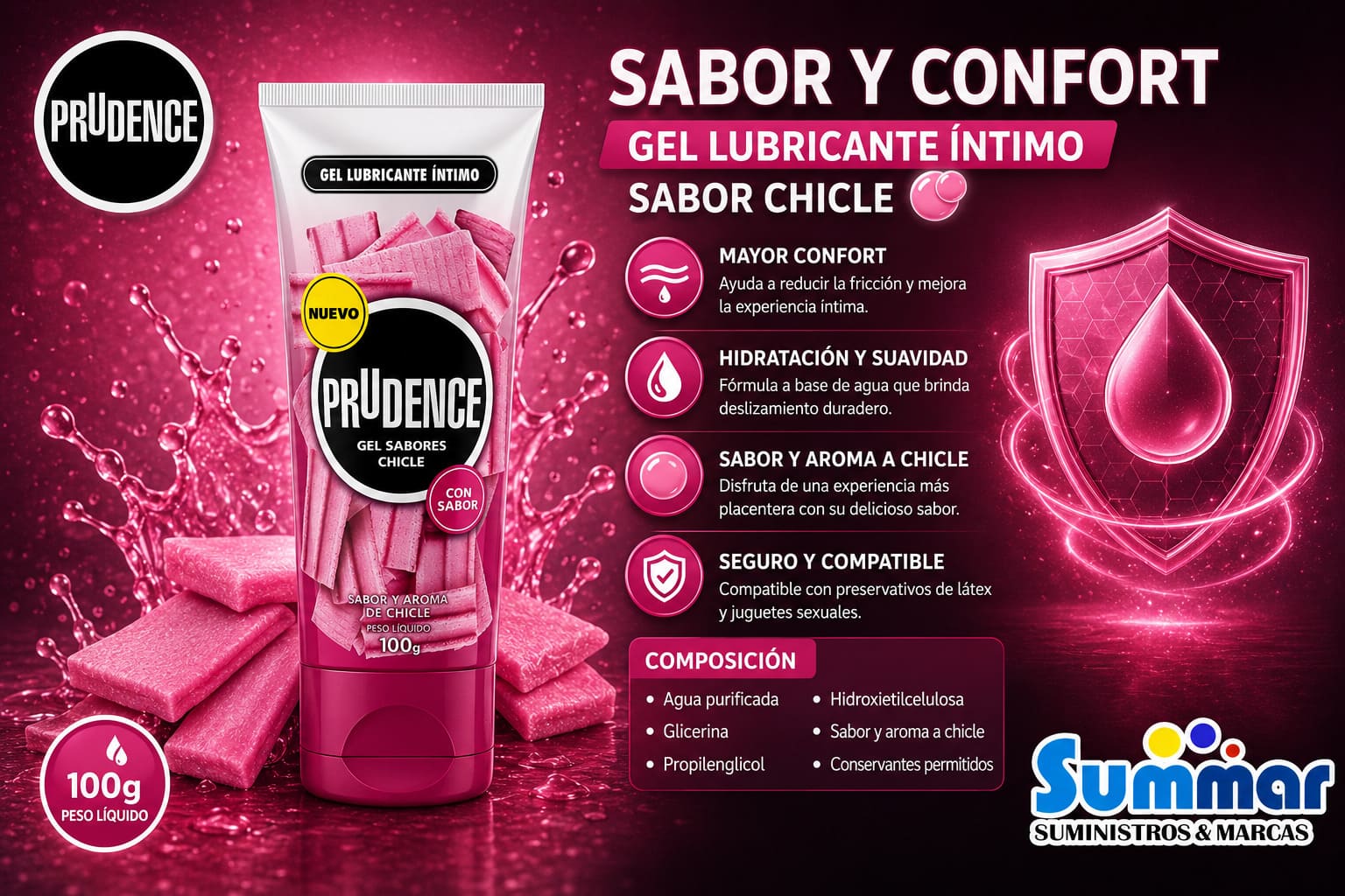 Gel Lubricante Prudence Sabor y Aroma de Chicle Tubo x 100g DKT