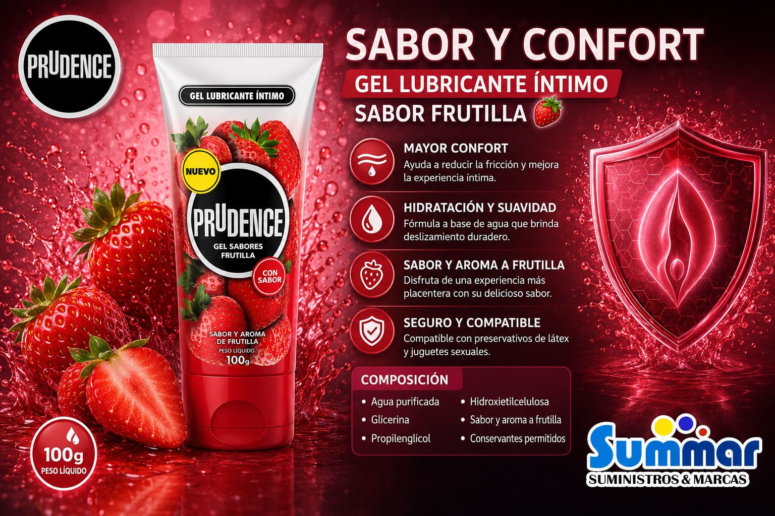 Gel Lubricante Prudence Sabor y Aroma de Frutilla Tubo x 100g DKT