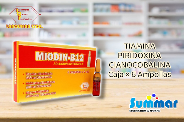 Miodin B12 Caja x 6 Ampollas (Tiamina Piridoxina Cianocobalamina) LABQUIFAR