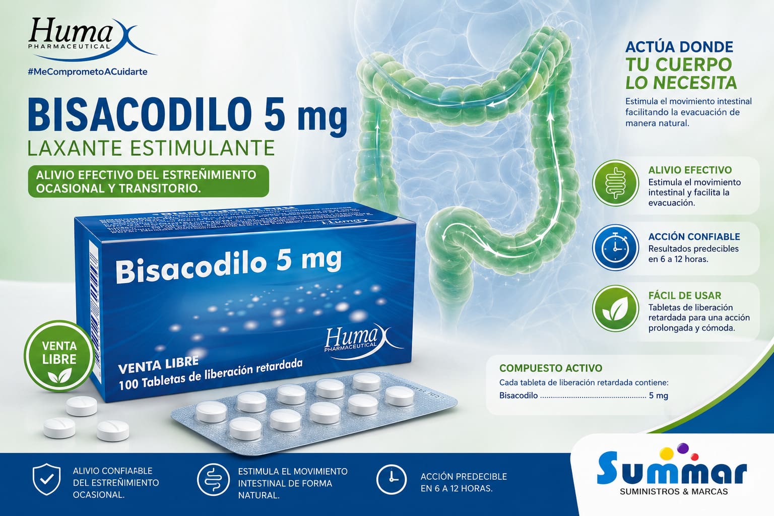 Bisacodilo 5mg Caja x 100 Tabletas HUMAX