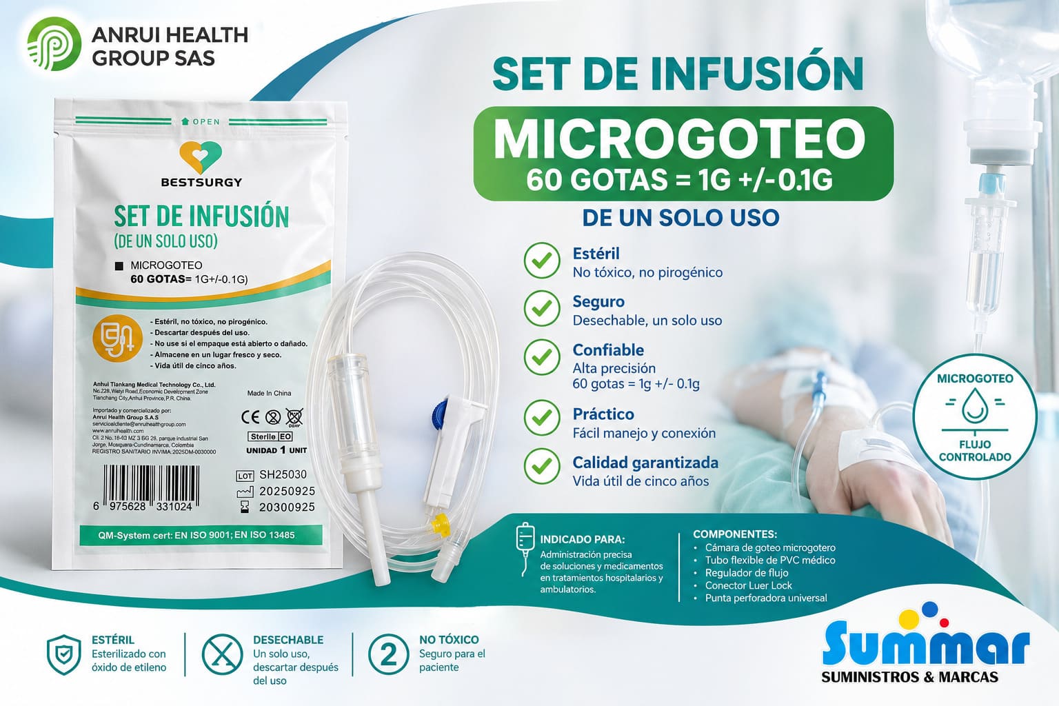 Set de Infusión Microgoteo 60 Gotas (De un solo uso) BESTSURGY