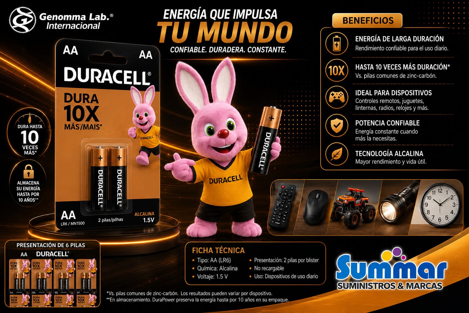 Duracell Pila Alkalina AA Display x 6 Pares x 2 Unidades GENOMMA LAB
