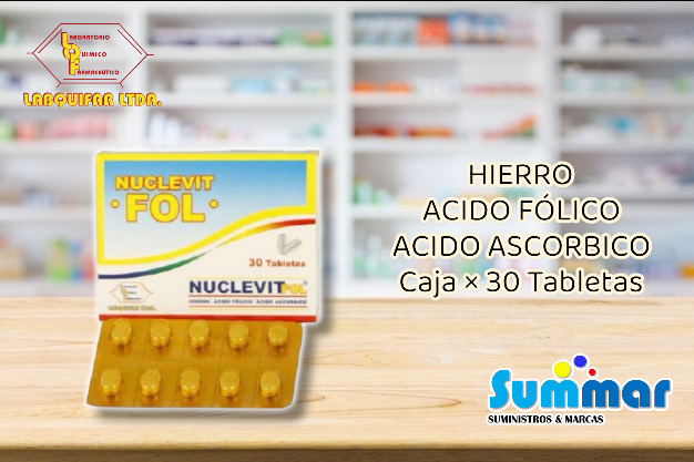 Nuclevit Fol Caja x 30 Tabletas (Hierro Acido Fólico Acido Ascorbico) LABQUIFAR