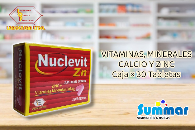 Nuclevit Zn Caja x 30 Tabletas (Vitaminas Minerales Calcio Zinc) LABQUIFAR