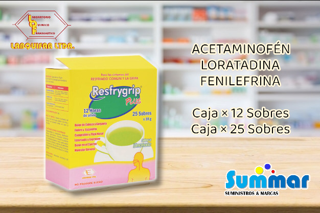 Resfrygrip Caja x 25 Sobres (Acetaminofén Loratadina Fenilefrina) LABQUIFAR