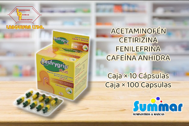 Resfrygrip Plus Caja x 100 Cápsulas (Acetaminofén Cafeína Cetirizina Fenilefrina) LABQUIFAR