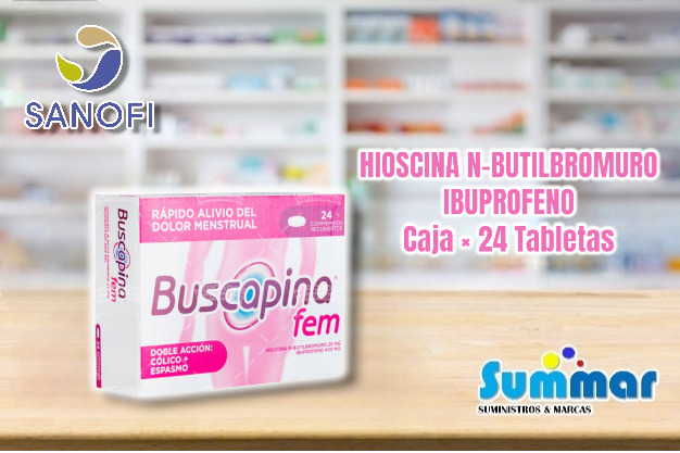 Buscapina Fem Caja x 24 Tabletas (Hioscina N-Butilbromuro Ibuprofeno) ABBOTT