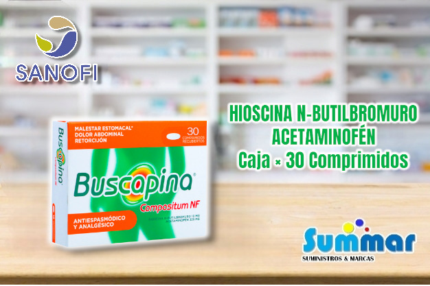 Buscapina Compuesta NF Caja x 30 Comprimidos (Hioscina N-Butilbromuro Acetaminfen) SANOFI