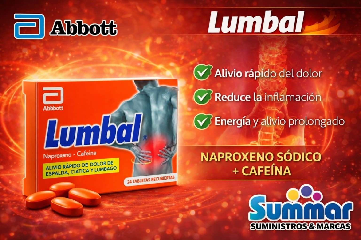 Lumbal Caja x 24 Tabletas (Naproxeno Cafeína) ABBOTT