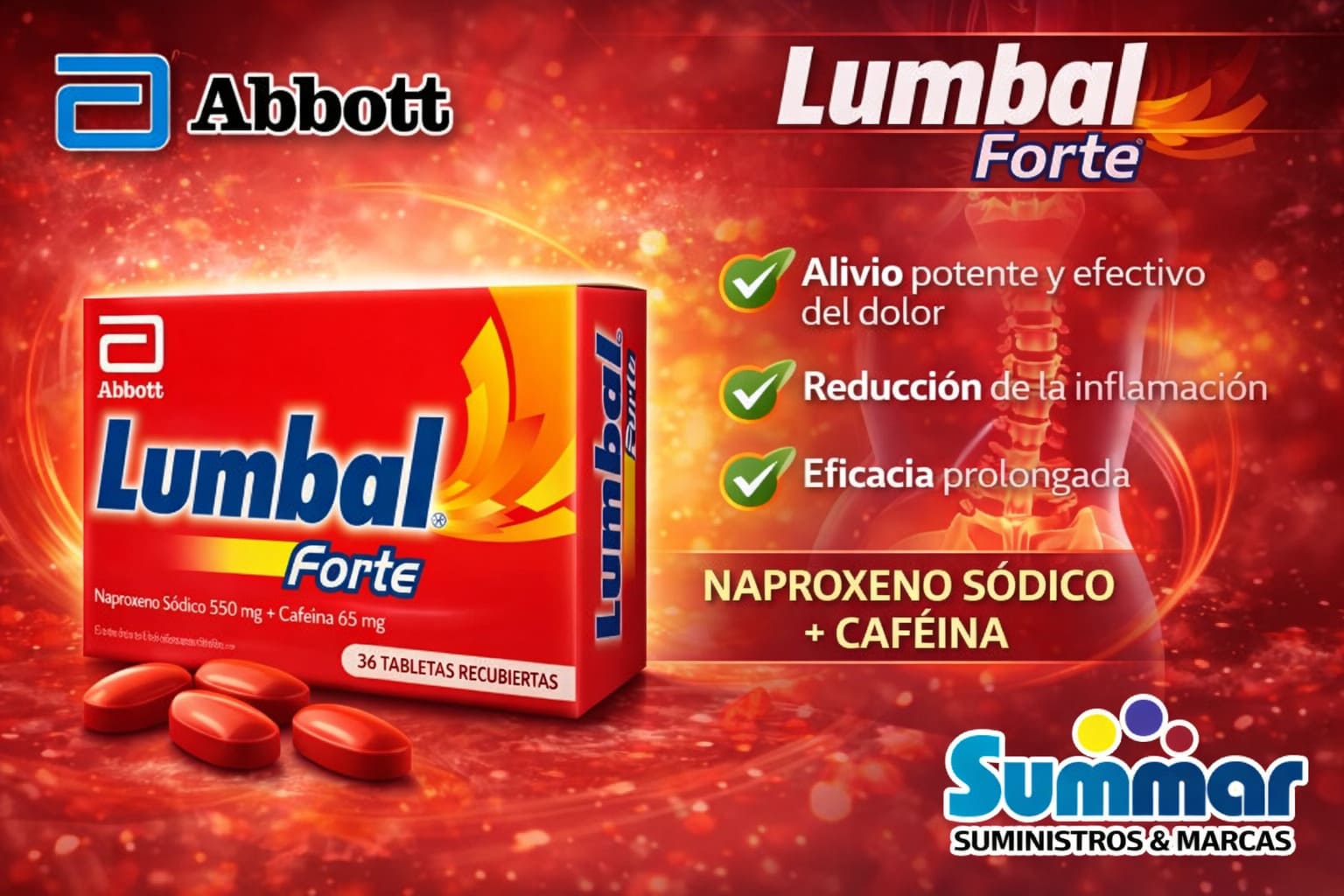 Lumbal Forte Caja x 36 Tabletas (Naproxeno Sódico Cafeína) ABBOTT