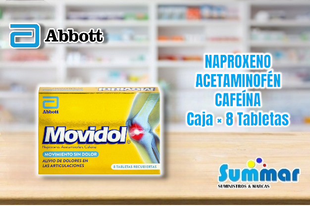 Movidol Caja x 8 Tabletas (Naproxeno Acetaminofén Cafeína) ABBOTT