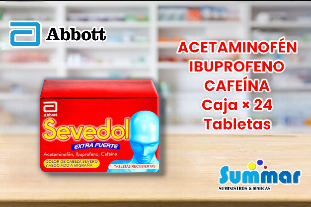 Sevedol Extra Fuerte Caja x 24 Tabletas (Acetaminofén Ibuprofeno Cafeína) ABBOTT