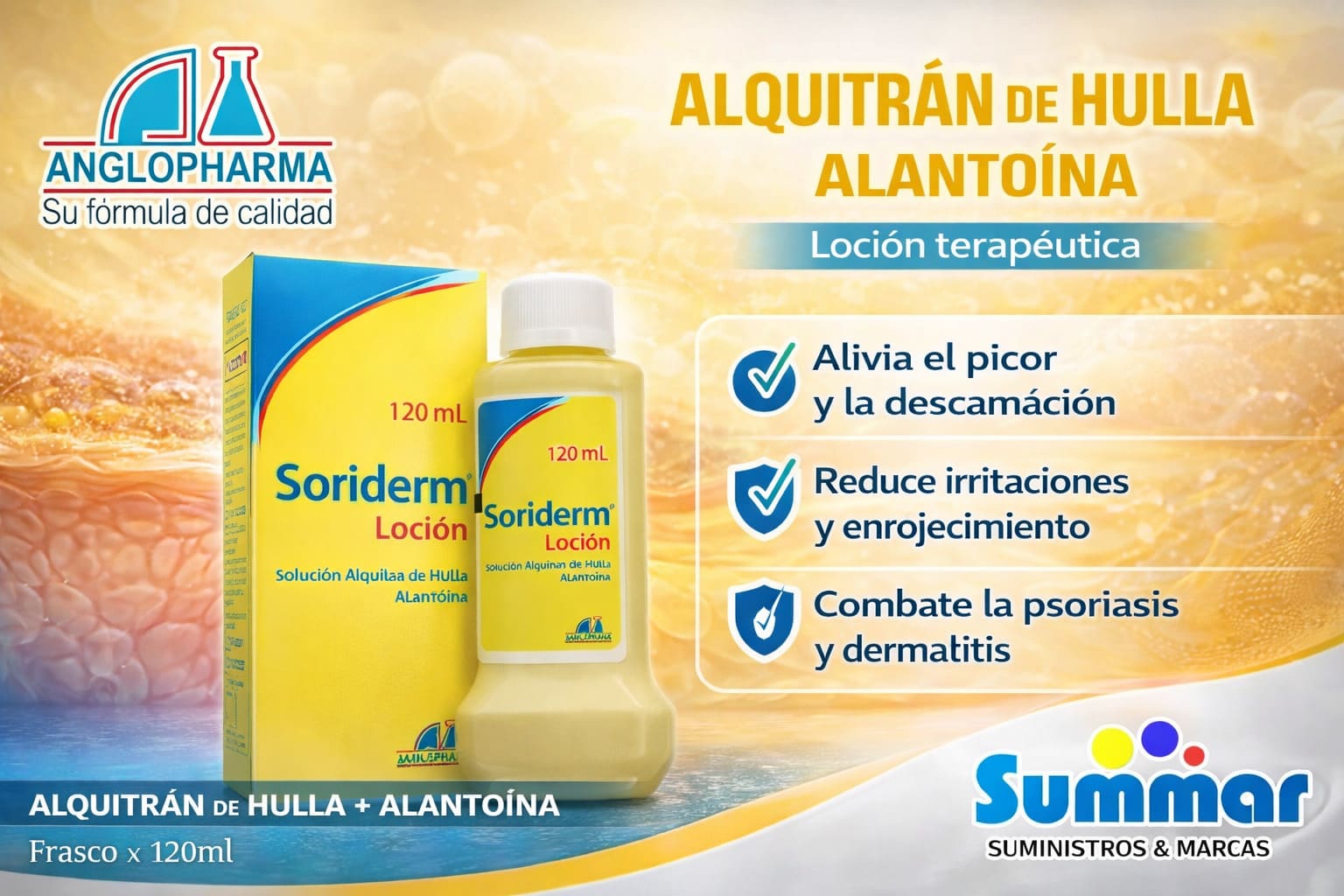 Soriderm Loción Frasco x 120ml (Alquitran de Hulla Alantoina) ANGLOPHARMA