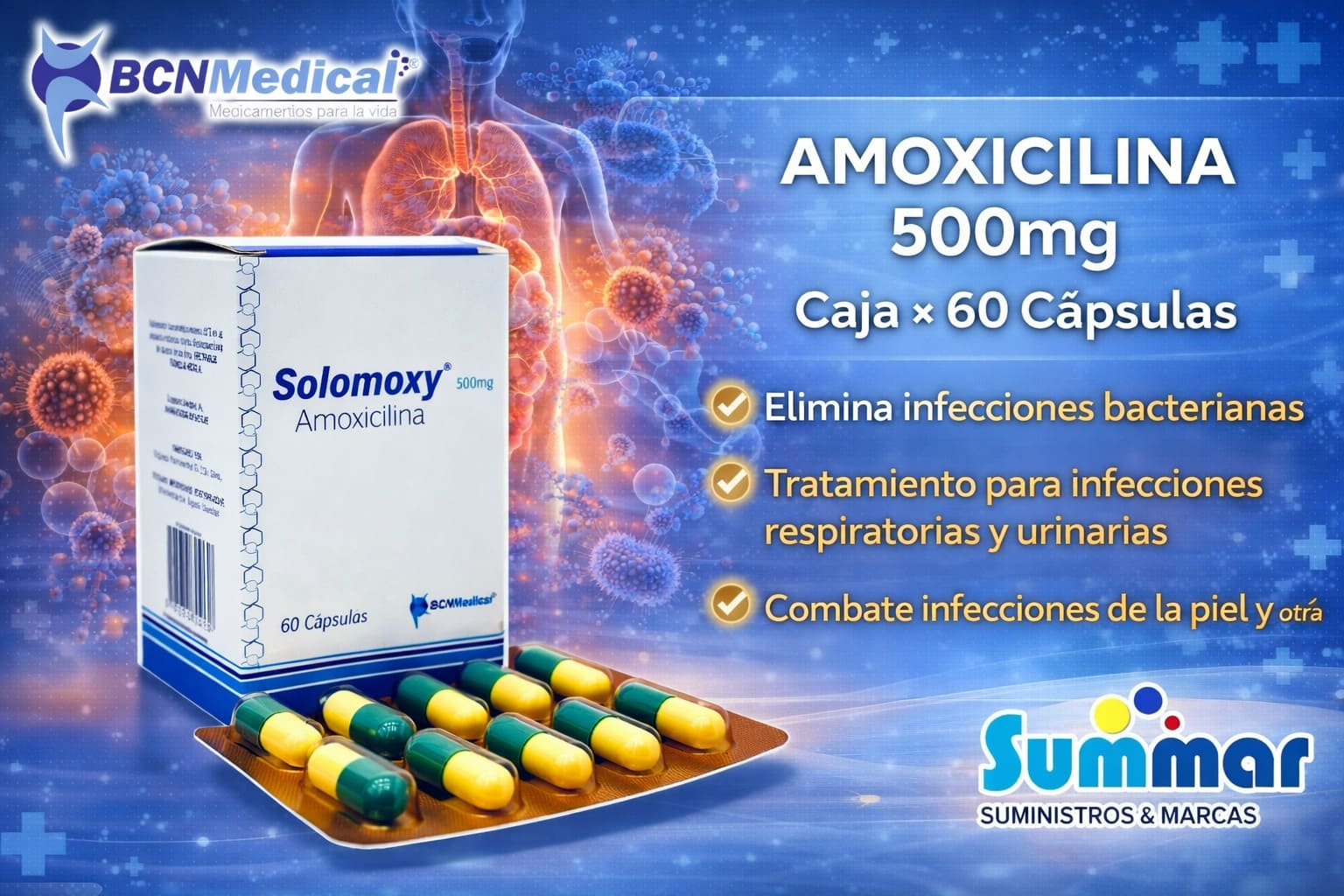Solomoxy 500mg Caja x 60 Cápsulas (Amoxicilina) BCN MEDICAL