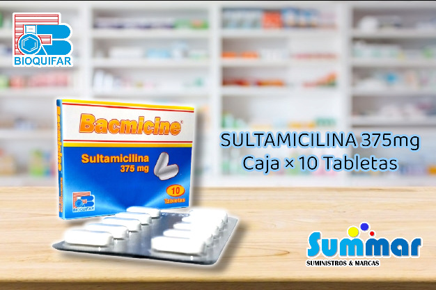 Bacmicine 375mg Caja x 10 Tabletas (Sultamicilina) BIOQUIFAR