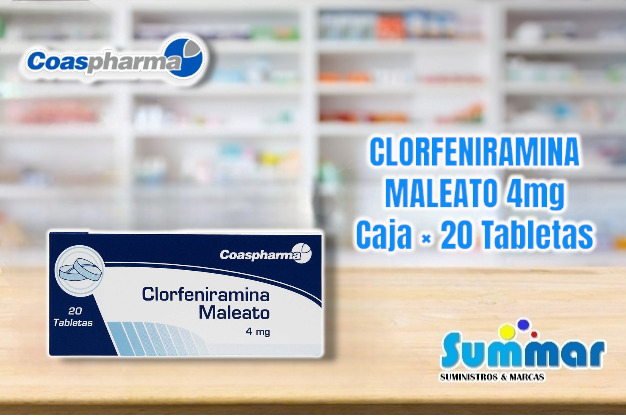 Clorfeniramina Maleato 4mg Caja x 20 Tabletas COASPHARMA