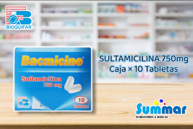 Bacmicine 750mg Caja x 10 Tabletas (Sultamicilina) BIOQUIFAR