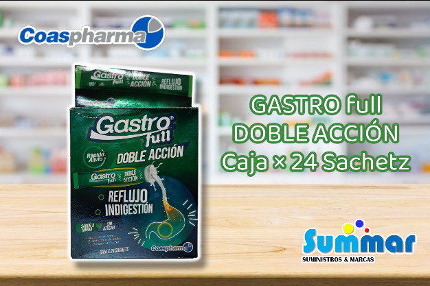 Gastrofull Doble Acción Caja x 24 Sachetz (Alginato de Sodio) COASPHARMA