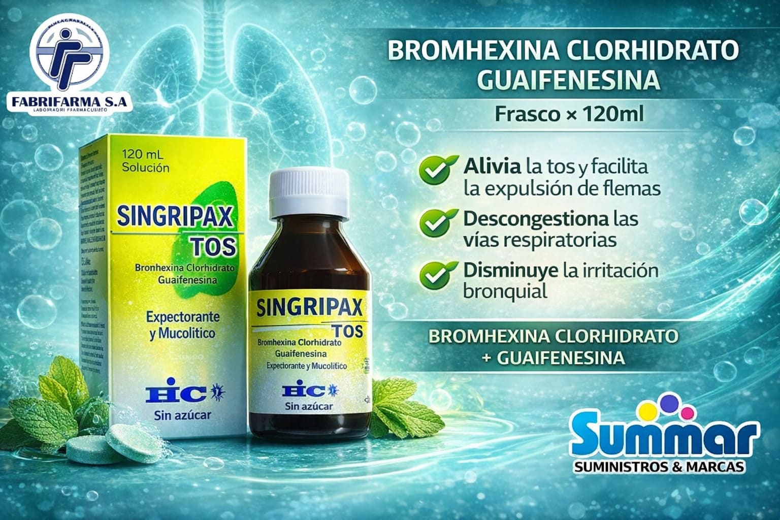 Singripax Tos Frasco x 120ml (Bromhexina Clorhidrato + Guaifenesina) HIC