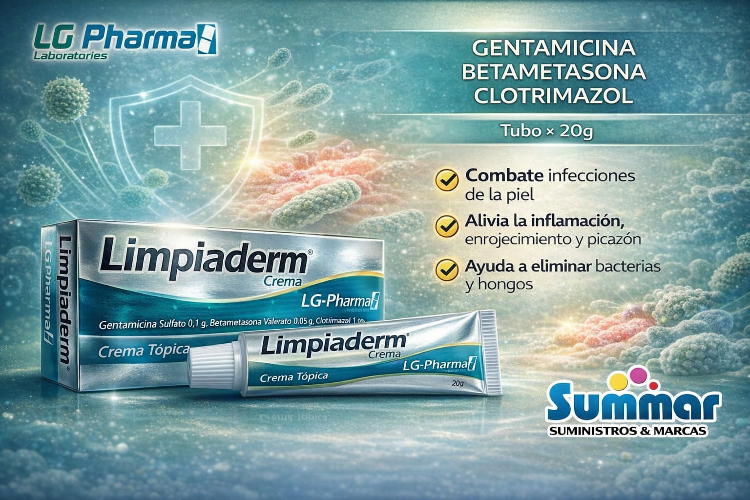 Limpiaderm Crema Tópica Tubo x 20g (Gentamicina Betametasona Clotrimazol) LG-PHARMA