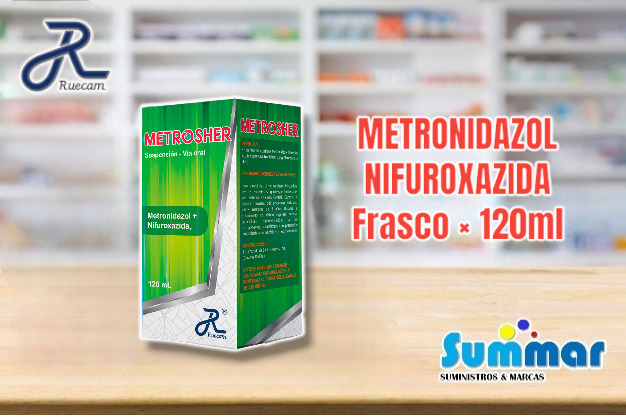 Metrosher Frasco x 120ml (Metronidazol Nifuroxazida) RUECAM