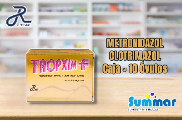 Tropxin-F Caja x 10 Óvulos (Metronidazol Clotrimazol) RUECAM