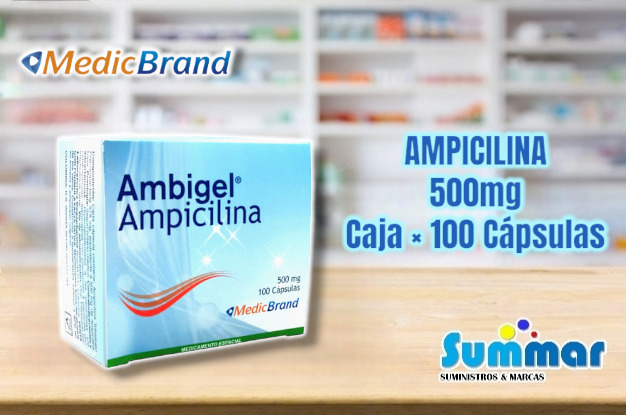 Ambigel 500mg Caja x 100 Capsulas (Ampicilina) MEDICBRAND