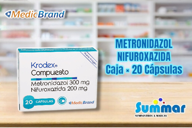 Krodex Compuesto Caja x 20 Cápsulas (Metronidazol Nifuroxazida) MEDICBRAND