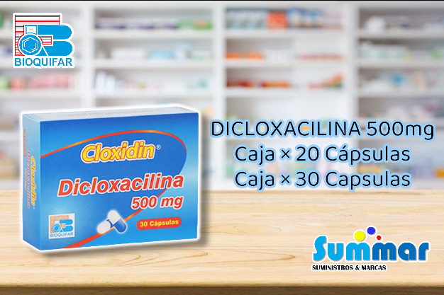 Cloxidin 500mg Caja x 20 Cápsulas (Dicloxacilina) BIOQUIFAR