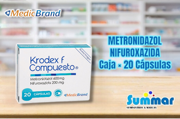 Krodex F Compuesto Caja x 20 Cápsulas (Metronidazol Nifuroxazida) MEDICBRAND