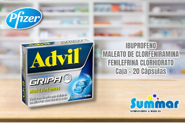 Advil Gripa Caja x 20 Cápsulas (Ibuprofeno Maleato de Clorfenamina Fenilefrina Clorhidrato) PFIZER