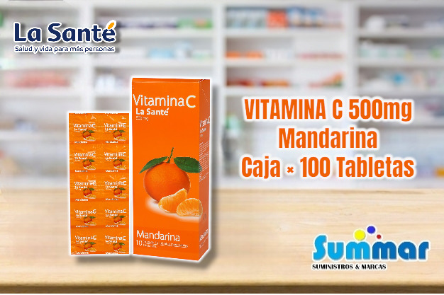 Vitamina C 500mg Mandarina Caja x 100 Tabletas LA SANTÉ