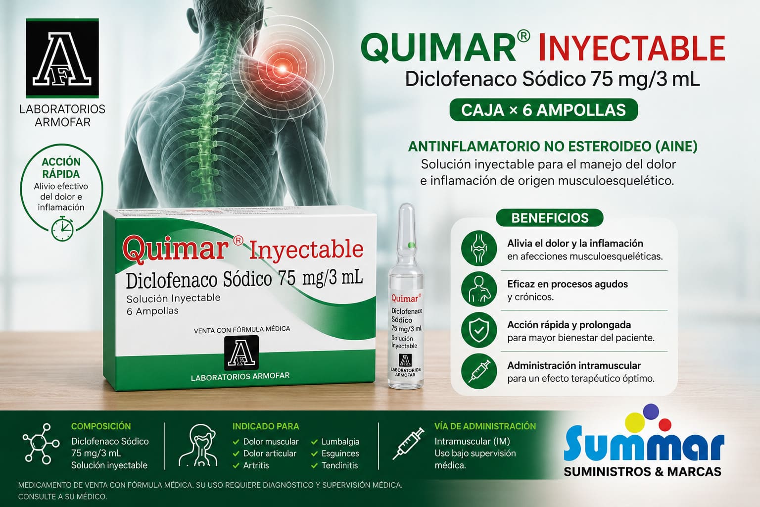 Quimar 75mg/3ml Caja x 6 Ampollas (Diclofenaco Sódico) LABORATORIOS ARMOFAR