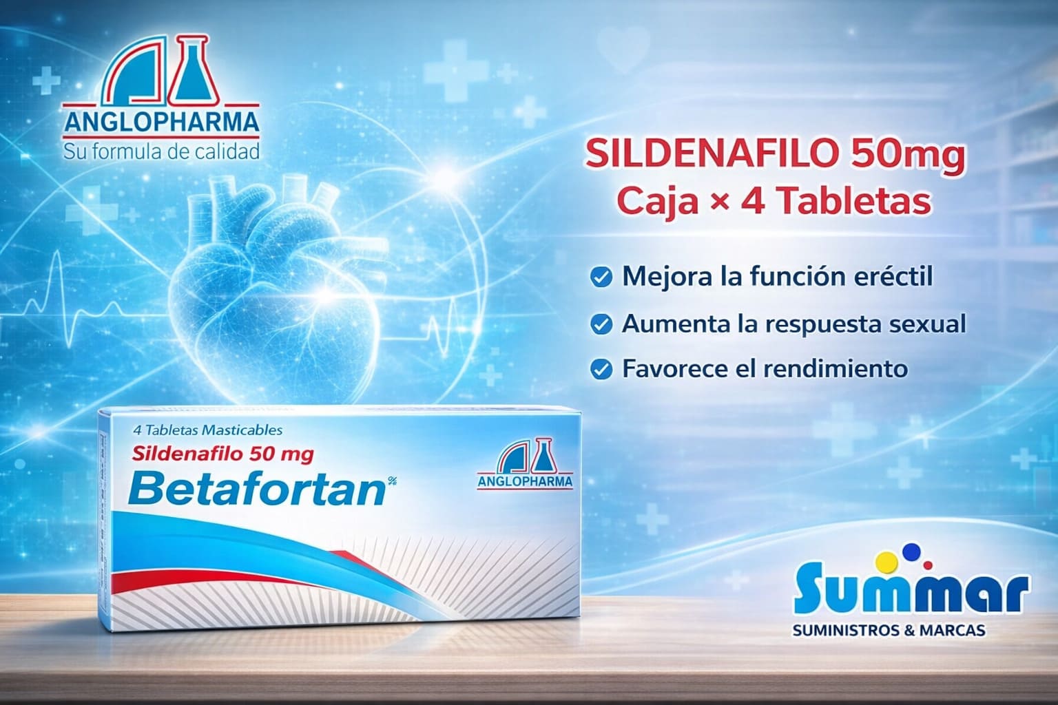 Betafortan 50mg Caja x 4 Tabletas (Sildenafil) ANGLOPHARMA
