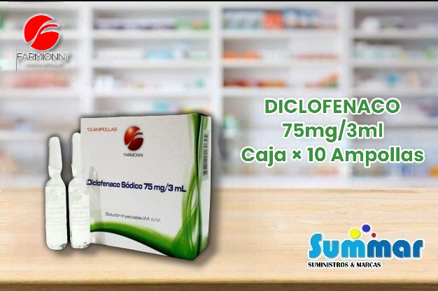 Diclofenaco Sódico 75mg/3ml Caja x 10 Ampollas FARMIONNI