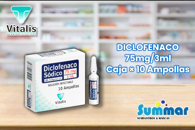 Diclofenaco Sódico 75mg/3ml Caja x 10 Ampollas VITALIS