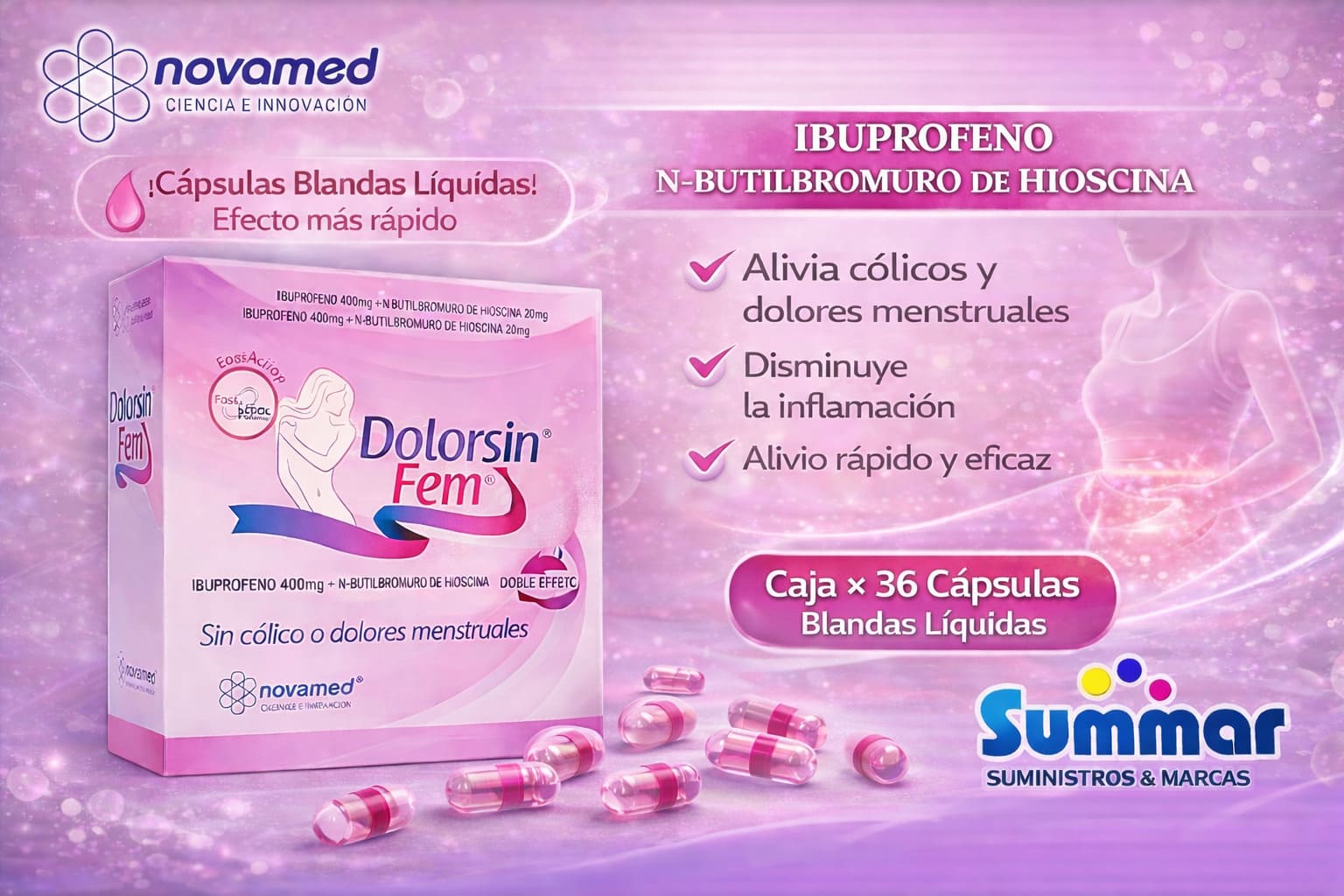 Dolorsin Fem Caja x 36 Cápsulas (Ibuprofeno + N-Butilbromuro de Hioscina) NOVAMED