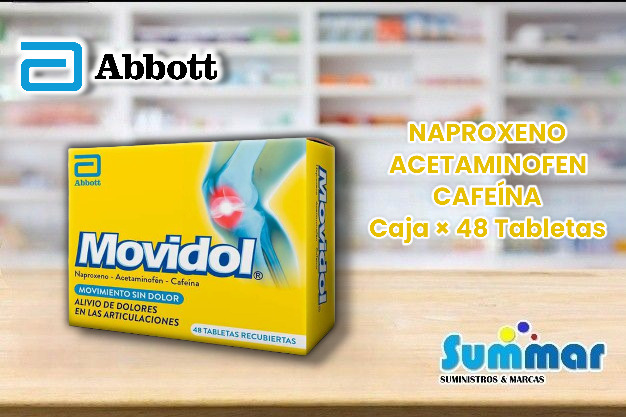 Movidol Caja x 48 Tabletas (Naproxeno + Acetaminofén + Cafeína) ABBOTT