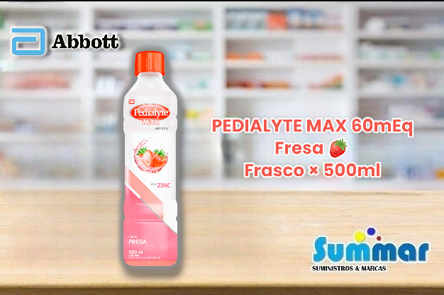 Pedialyte Max 60meq Sabor Fresa con Zinc Frasco x 500ml ABBOTT