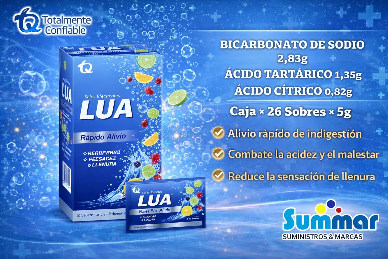 Sal de Frutas Lua® Caja x 26 Sobres (Bicarbonato de Sodio Acido Tartárico Acido Cítrico) TQ